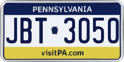 PA license plate JBT3050
