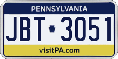 PA license plate JBT3051