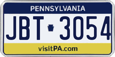 PA license plate JBT3054
