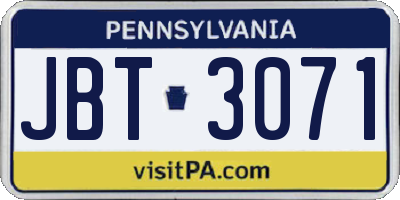 PA license plate JBT3071