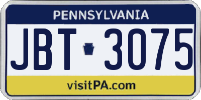 PA license plate JBT3075