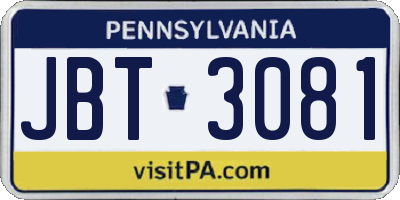 PA license plate JBT3081