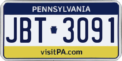 PA license plate JBT3091