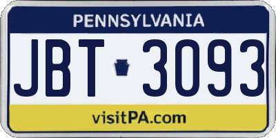 PA license plate JBT3093