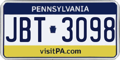 PA license plate JBT3098