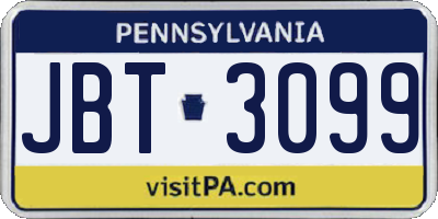 PA license plate JBT3099