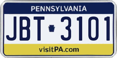 PA license plate JBT3101