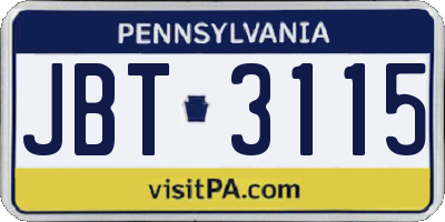 PA license plate JBT3115