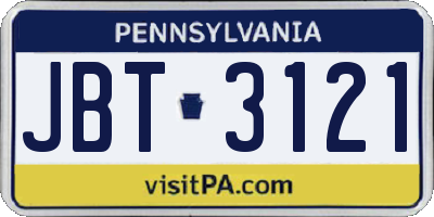 PA license plate JBT3121