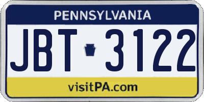 PA license plate JBT3122