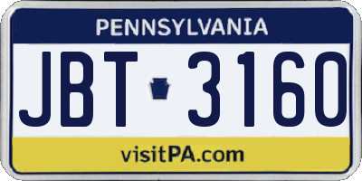 PA license plate JBT3160