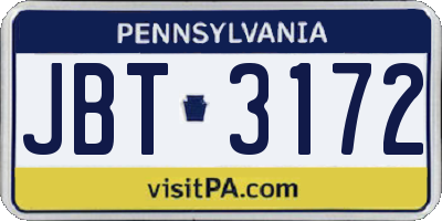 PA license plate JBT3172