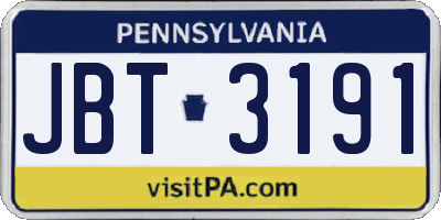 PA license plate JBT3191