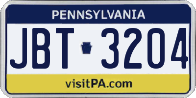 PA license plate JBT3204