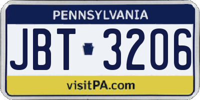 PA license plate JBT3206