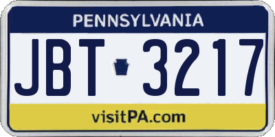 PA license plate JBT3217
