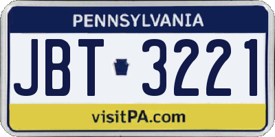 PA license plate JBT3221