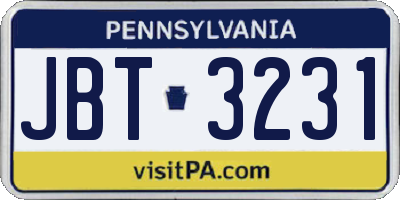 PA license plate JBT3231