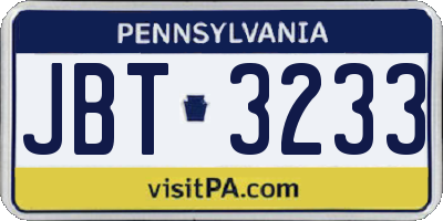 PA license plate JBT3233