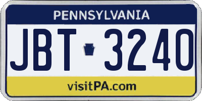 PA license plate JBT3240