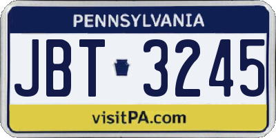 PA license plate JBT3245