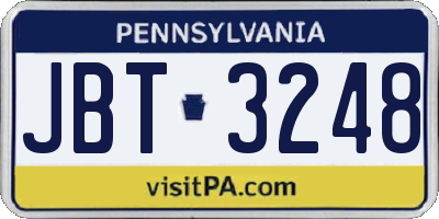 PA license plate JBT3248
