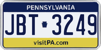 PA license plate JBT3249