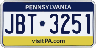 PA license plate JBT3251