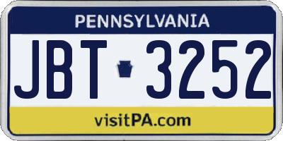 PA license plate JBT3252