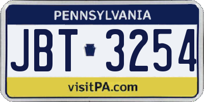 PA license plate JBT3254