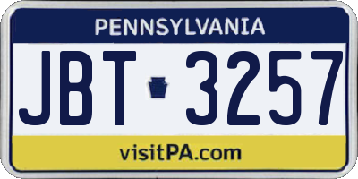 PA license plate JBT3257
