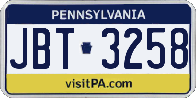 PA license plate JBT3258
