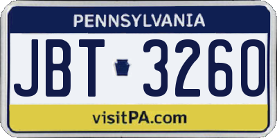 PA license plate JBT3260