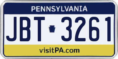 PA license plate JBT3261