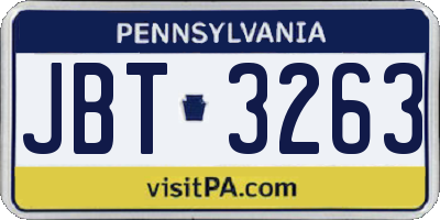 PA license plate JBT3263