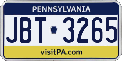 PA license plate JBT3265