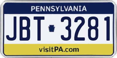 PA license plate JBT3281