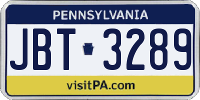 PA license plate JBT3289