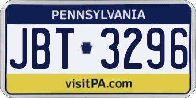 PA license plate JBT3296