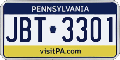 PA license plate JBT3301