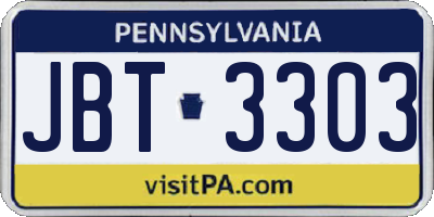 PA license plate JBT3303