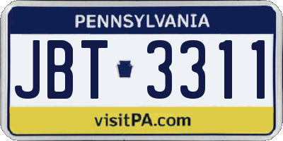 PA license plate JBT3311