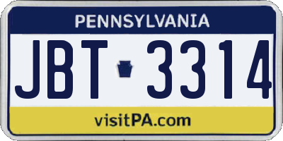 PA license plate JBT3314
