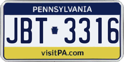 PA license plate JBT3316