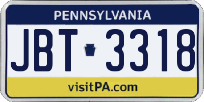 PA license plate JBT3318