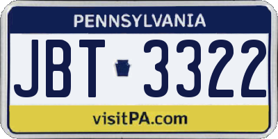 PA license plate JBT3322
