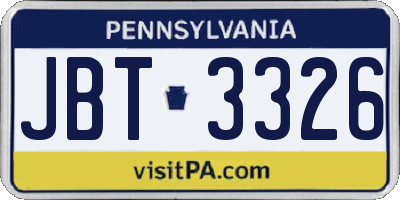 PA license plate JBT3326
