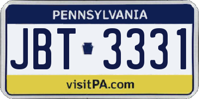 PA license plate JBT3331