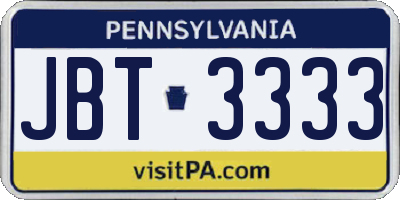PA license plate JBT3333