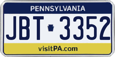 PA license plate JBT3352